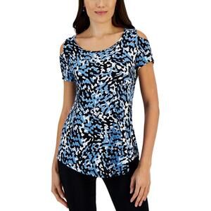 122. JM Collection Women's Texture Waves Printed Cold-Shoulder Top